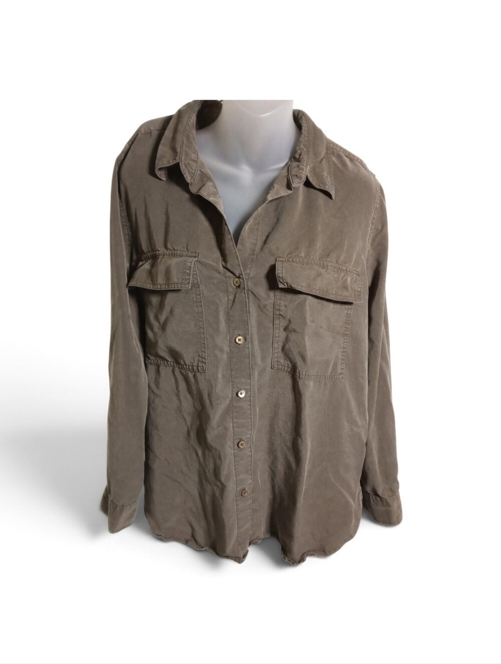 Aritzia Babaton Tencel Utility Roll Tab Pocket Blouse Green Sz M - Picture 2 of 9